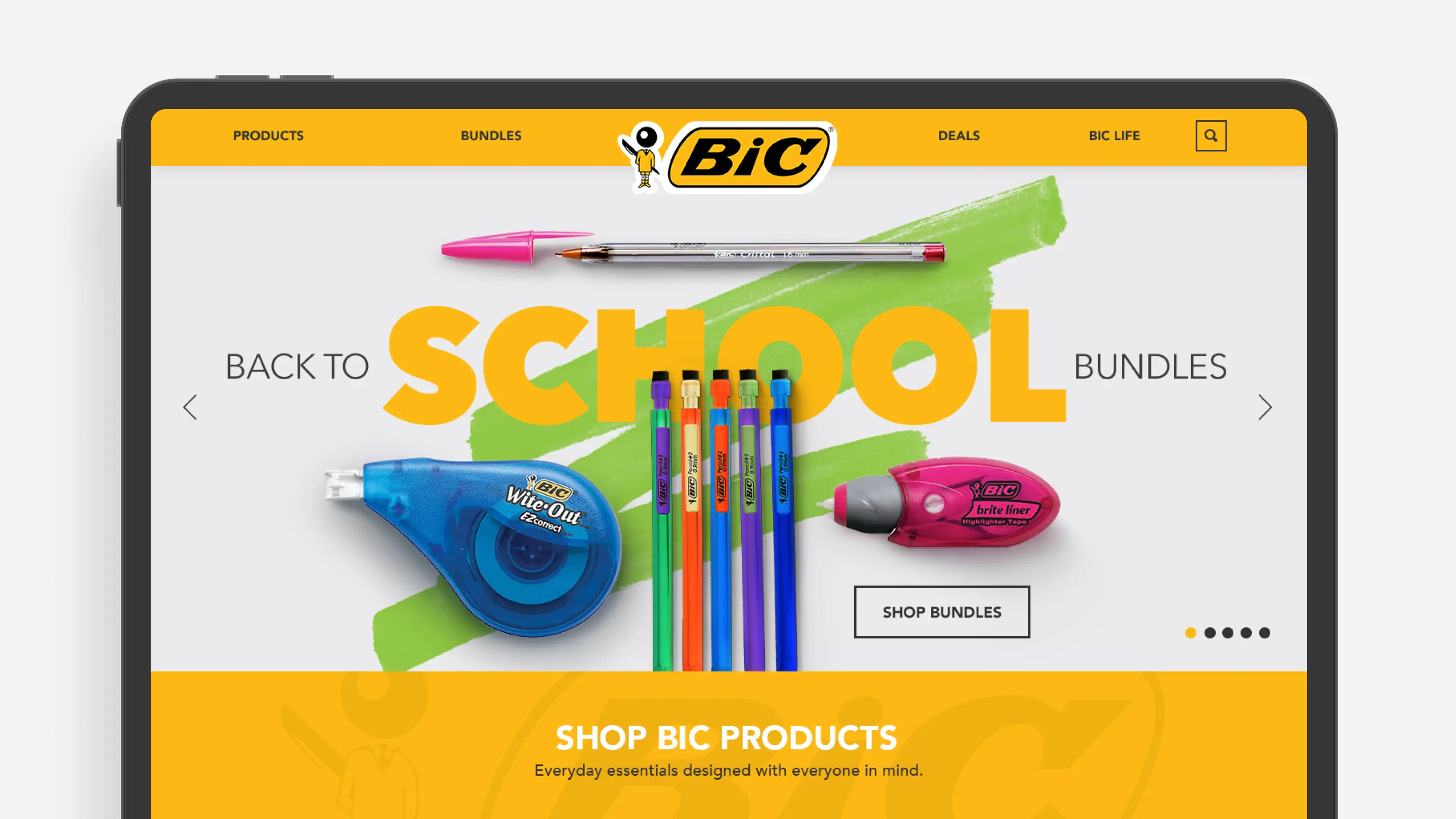 Screenshot of Bic’s main ecommerce shopping page