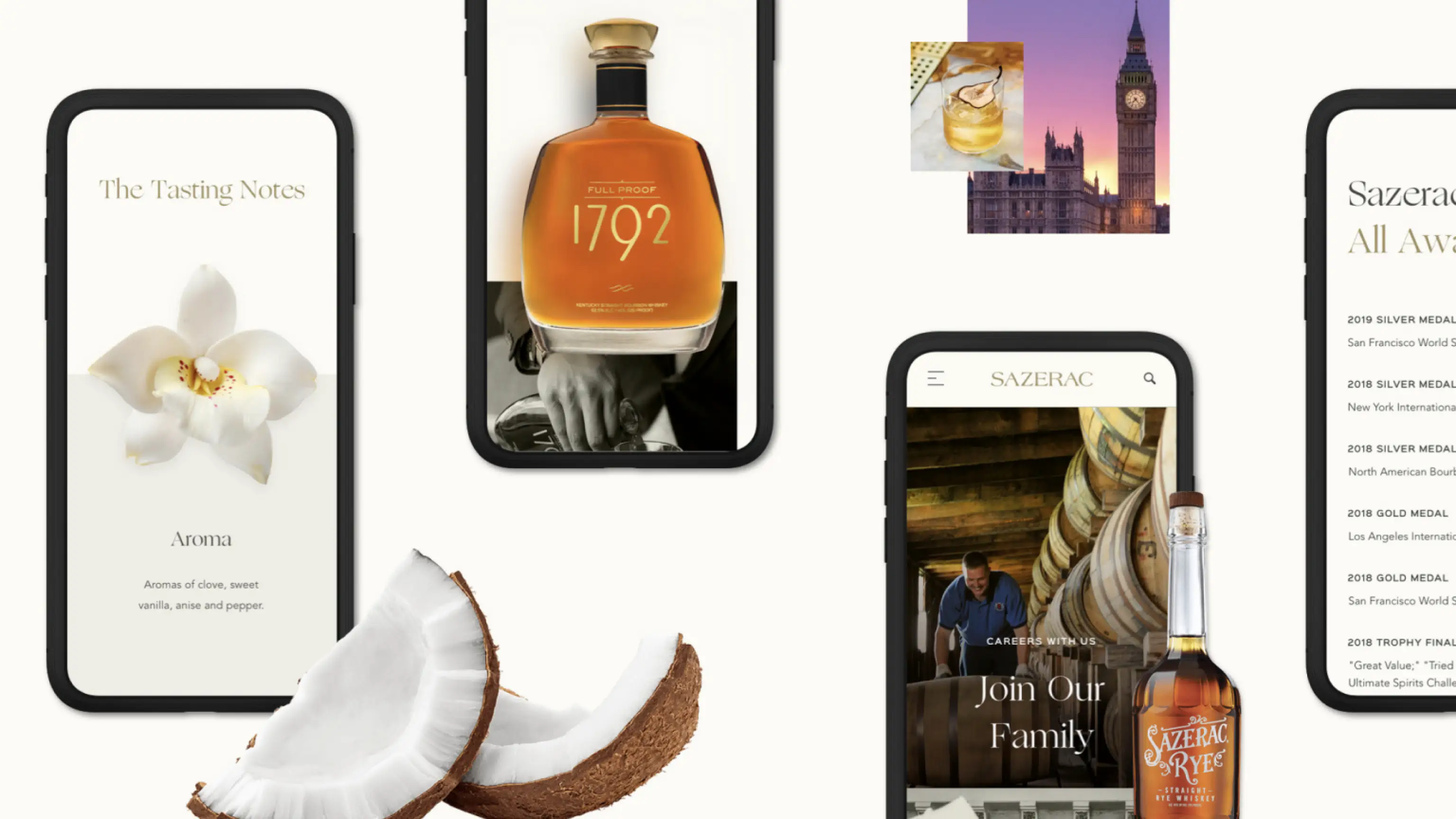 Screenshots of Sazerac mobile digital experience