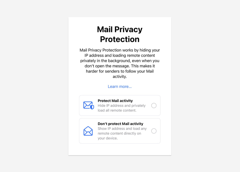 Screenshot of Apple' s Mail Privacy Protection Policy