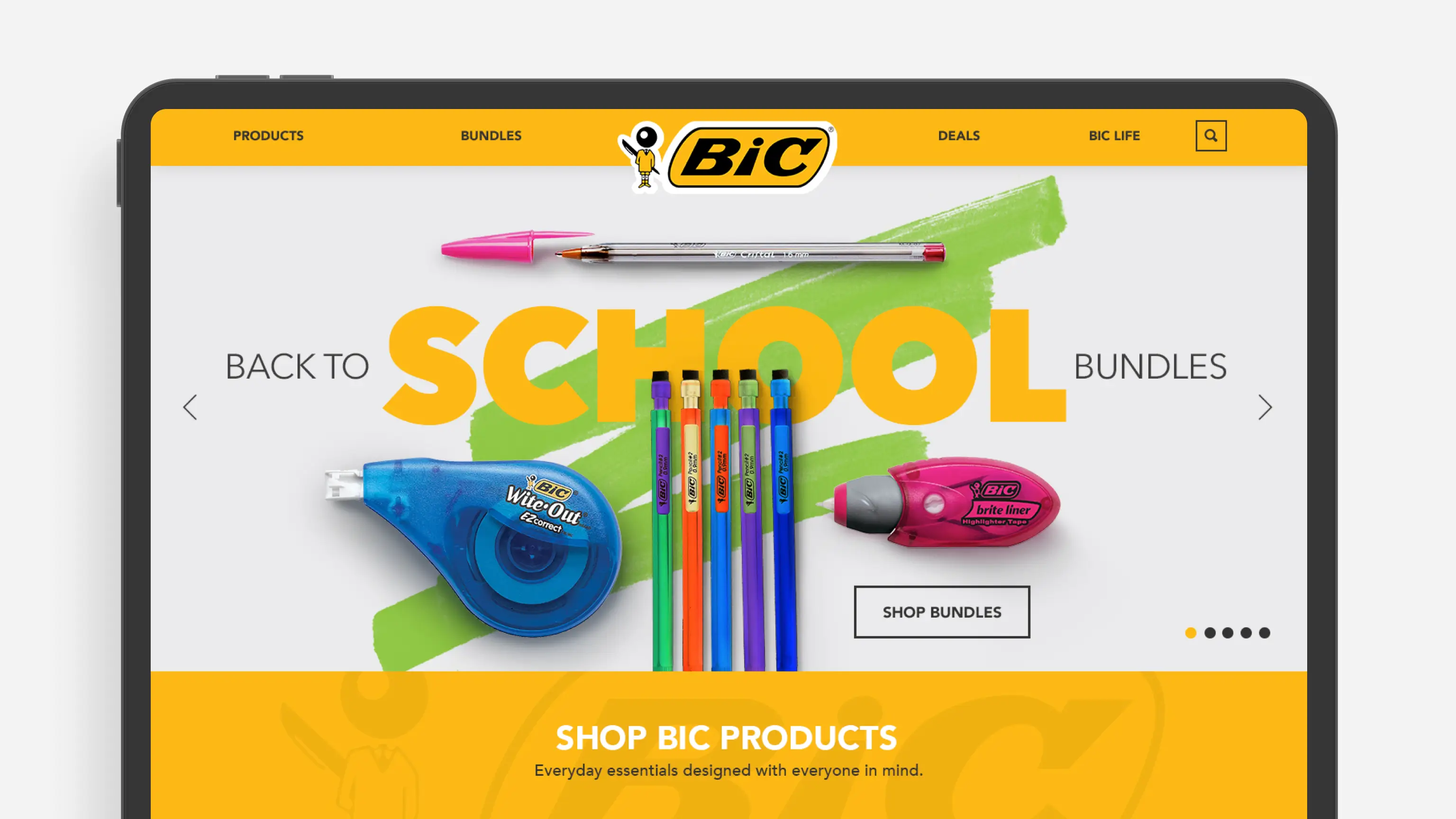 Screenshot of Bic's main ecommerce shopping page